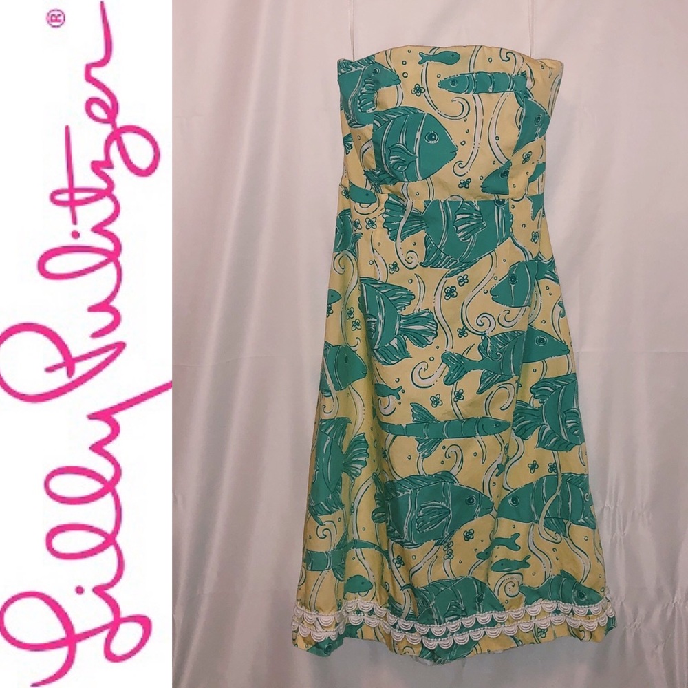 Lilly Pulitzer Yellow & Turquoise Strapless Dress